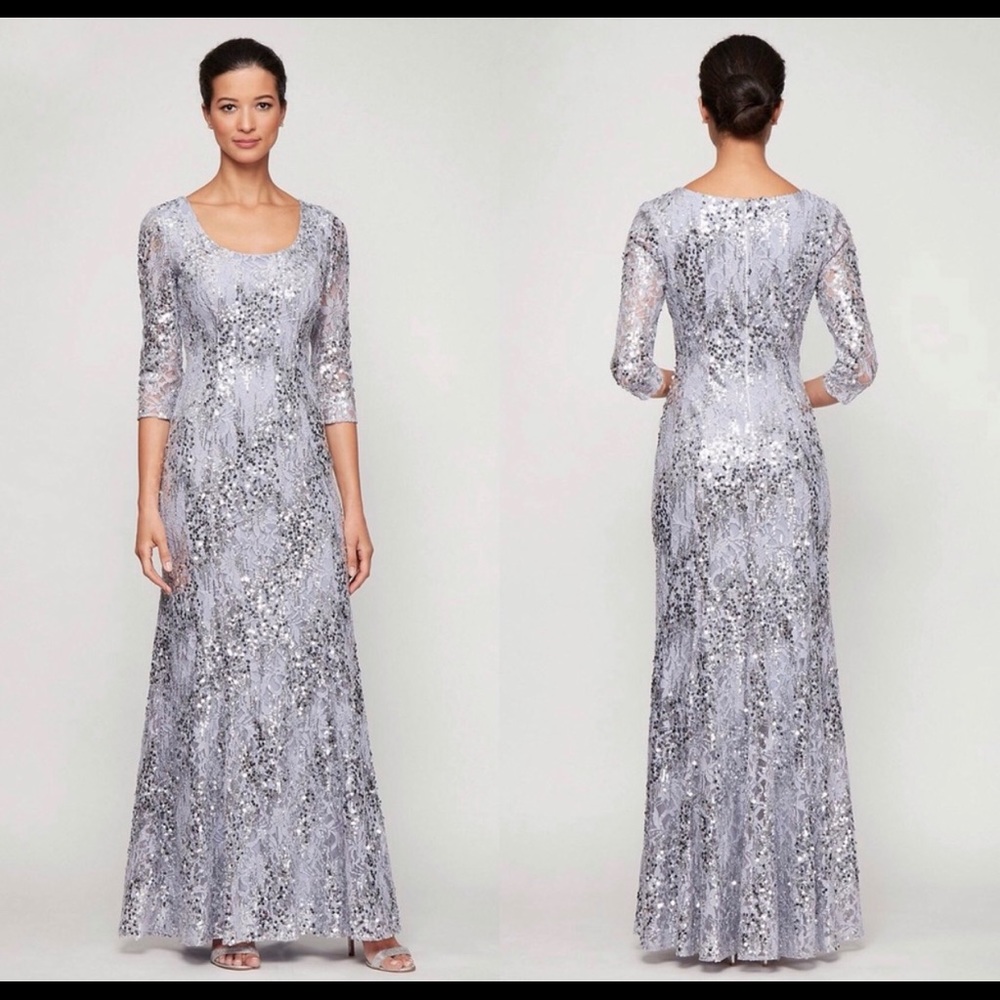 GORGEOUS Lace Sequin Ball Gown 3/4 Sleeve 10